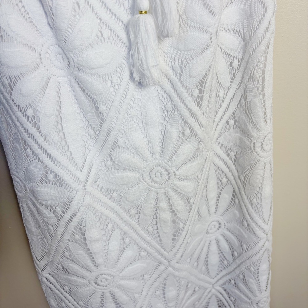 Lilly Pulitzer Dress Womens S White Dusk Dress Delray Diamond Lace Tassel V-Neck - Picture 4 of 10